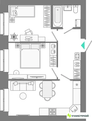 Планировка 2-комн. квартира, 47.86 м² ЖК «Лето»