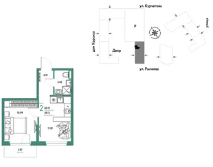 Планировка 2-комн. квартира, 32.07 м² ЖК «Остров-сад»