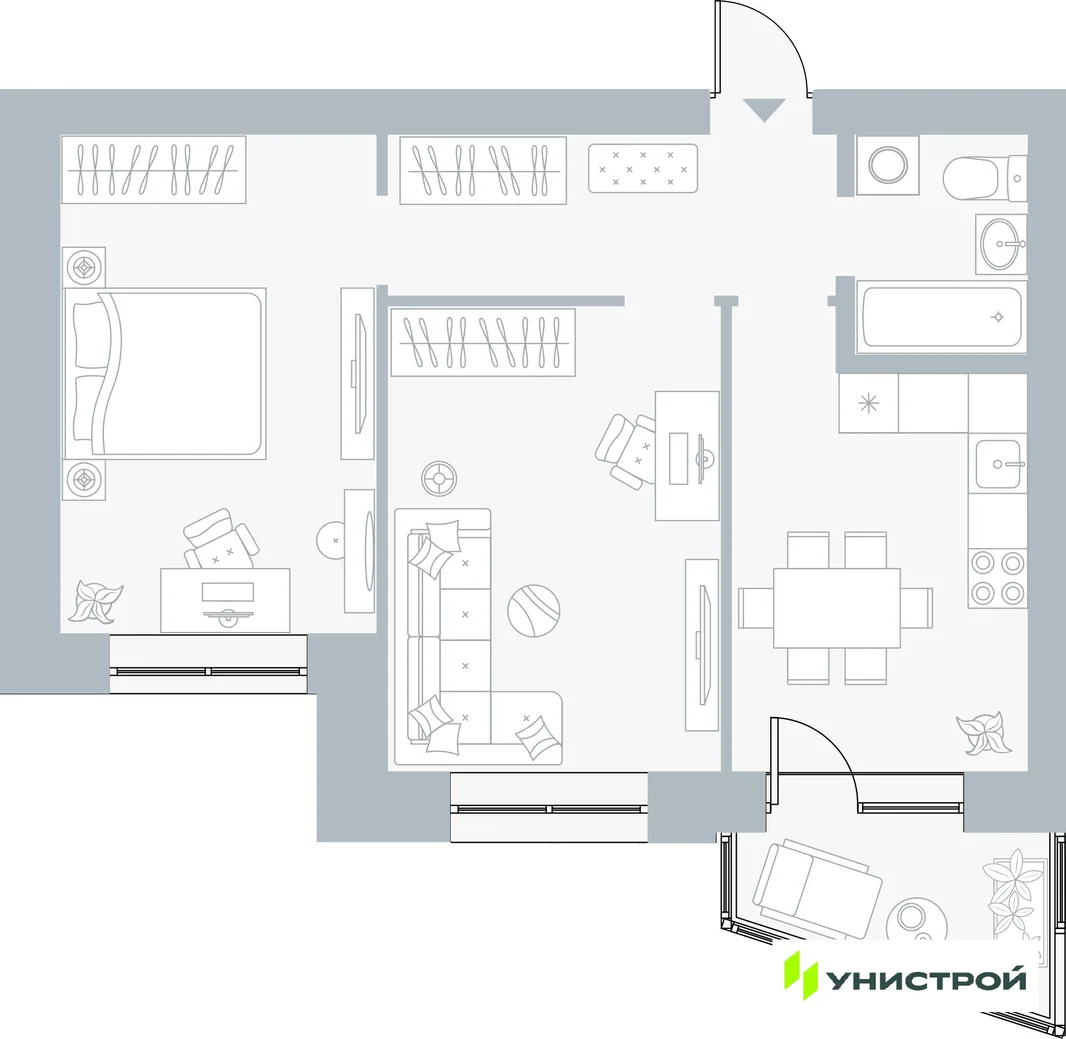 Планировка 2-комн. квартира, 55.67 м² ЖК «Причал»