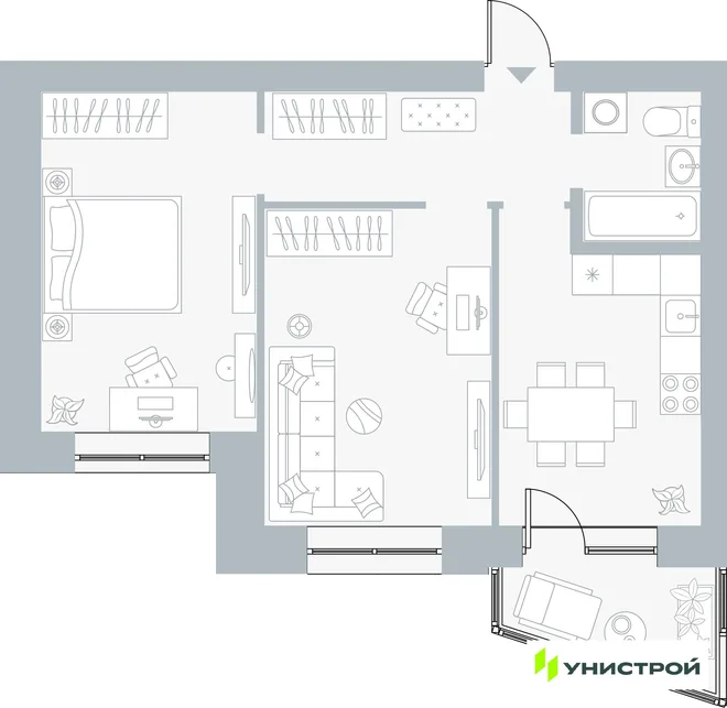 Планировка 2-комн. квартира, 55.67 м² ЖК «Причал» Планировка 2-комн. квартира, 55.67 м² ЖК «Причал»