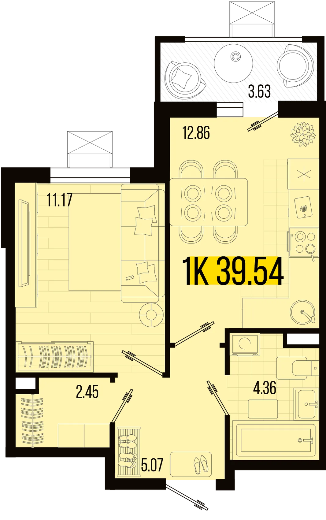 Планировка 1-комн. квартира, 37.73 м² ЖК «Цветной бульвар»