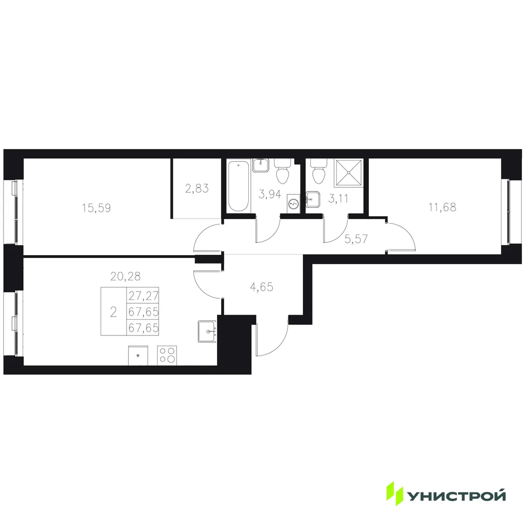 Планировка 2-комн. квартира, 67.65 м² ЖК «Statum»