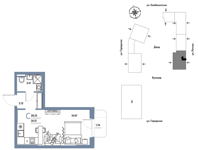 Планировка Студия, 28.25 м² ЖК «Уральский сад» Планировка Студия, 28.25 м² ЖК «Уральский сад»