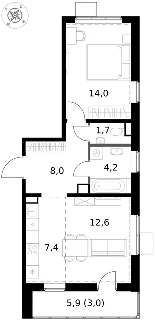 Квартира 2-комн. квартира, 50.9 м² ЖК «1-й Южный» Фото 1 Квартира 2-комн. квартира, 50.9 м² ЖК «1-й Южный» Фото 1