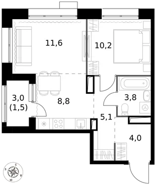 Квартира 2-комн. квартира, 45 м² ЖК «1-й Саларьевский» Фото 1 Квартира 2-комн. квартира, 45 м² ЖК «1-й Саларьевский» Фото 1