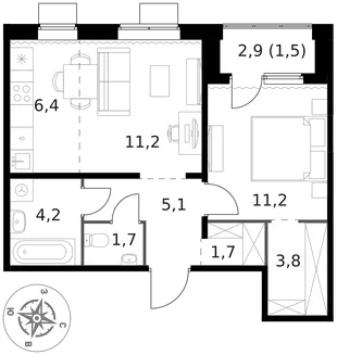 Квартира 2-комн. квартира, 46.8 м² ЖК «1-й Ясеневский» Фото 1 Квартира 2-комн. квартира, 46.8 м² ЖК «1-й Ясеневский» Фото 1