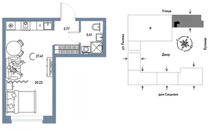 Планировка Студия, 27.41 м² ЖК «Остров-сад»