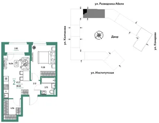 Планировка 2-комн. квартира, 41.27 м² ЖК «Страна.Парковая»