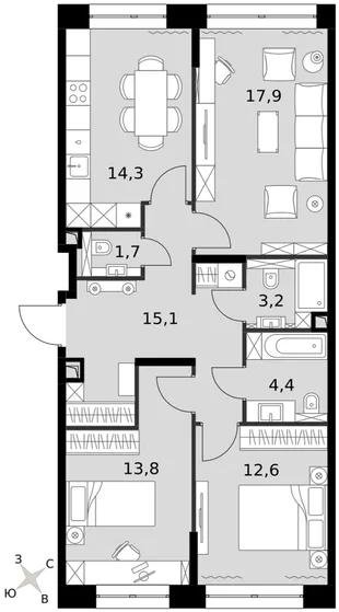 Квартира 3-комн. квартира, 83 м² ЖК «Sydney City» Фото 1 Квартира 3-комн. квартира, 83 м² ЖК «Sydney City» Фото 1