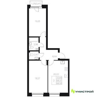Планировка 2-комн. квартира, 68.92 м² ЖК «Statum»