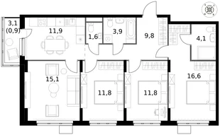 Квартира 4-комн. квартира, 87.5 м² ЖК «1-й Донской» Фото 1 Квартира 4-комн. квартира, 87.5 м² ЖК «1-й Донской» Фото 1