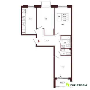 Планировка 3-комн. квартира, 72.15 м² ЖК «Лисино»