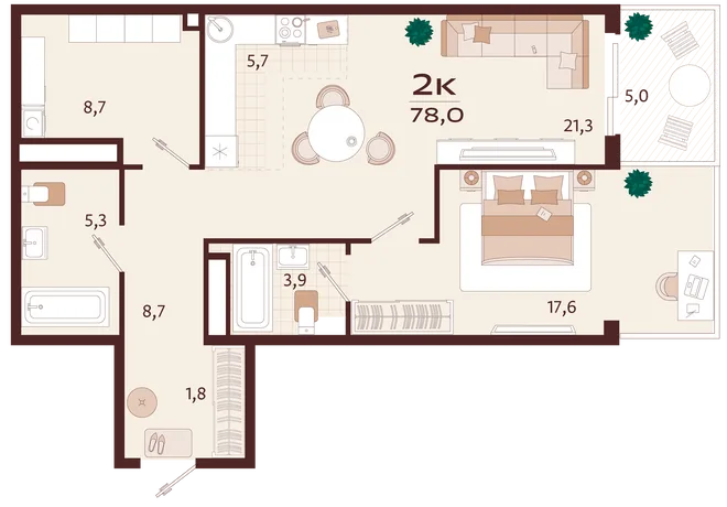 Планировка 2-комн. квартира, 78 м² ЖК «Роялта» Планировка 2-комн. квартира, 78 м² ЖК «Роялта»