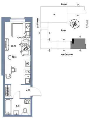 Планировка Студия, 29.53 м² ЖК «Остров-сад»