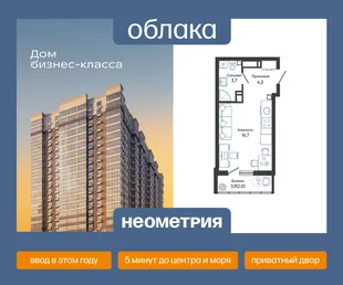 Планировка Студия, 26.6 м² ЖК «Облака»