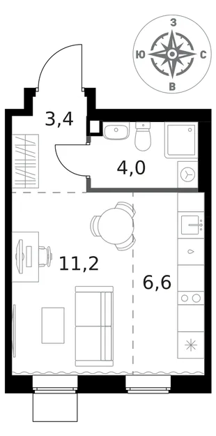 Квартира Студия, 25.2 м² ЖК «1-й Ясеневский» Фото 1