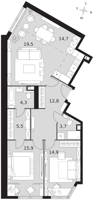 Квартира 3-комн. квартира, 91.3 м² ЖК «Архитектор» Фото 1 Квартира 3-комн. квартира, 91.3 м² ЖК «Архитектор» Фото 1