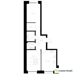 Планировка 2-комн. квартира, 63.05 м² ЖК «Statum»
