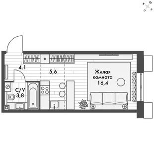 Квартира Студия, 29.9 м² ЖК «Флагман» Фото 1 Квартира Студия, 29.9 м² ЖК «Флагман» Фото 1