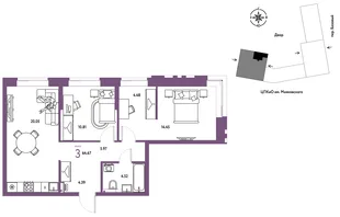 Планировка 3-комн. квартира, 64.67 м² ЖК «Сибирский сад»