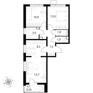 Квартира 3-комн. квартира, 62.6 м² ЖК «1-й Южный» Фото 1 Квартира 3-комн. квартира, 62.6 м² ЖК «1-й Южный» Фото 1