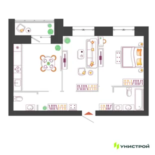 Планировка 2-комн. квартира, 55.5 м² ЖК «Южный бульвар 2»