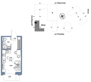 Планировка Студия, 23.96 м² ЖК «Остров-сад»