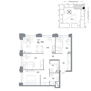 Планировка 4-комн. квартира, 82.4 м² ЖК «Страна.Заречная»