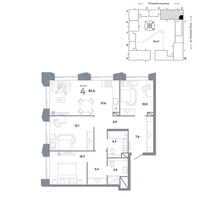 Планировка 4-комн. квартира, 82.4 м² ЖК «Страна.Заречная» Планировка 4-комн. квартира, 82.4 м² ЖК «Страна.Заречная»