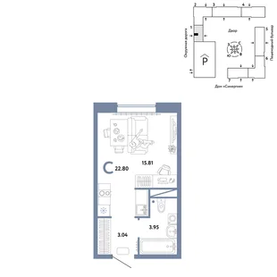 Планировка Студия, 22.8 м² ЖК «Юнион»