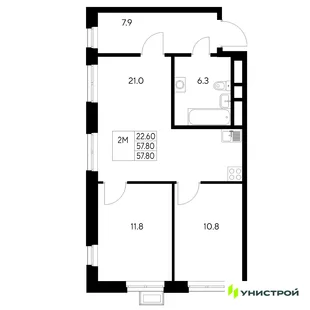 Планировка 2-комн. квартира, 57.8 м² ЖК «Стадиум»