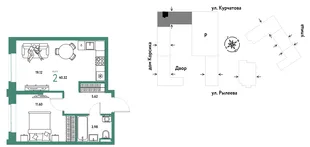Планировка 2-комн. квартира, 40.51 м² ЖК «Остров-сад»
