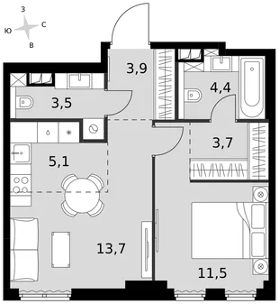 Квартира 2-комн. квартира, 45.8 м² ЖК «Sydney City» Фото 1 Квартира 2-комн. квартира, 45.8 м² ЖК «Sydney City» Фото 1
