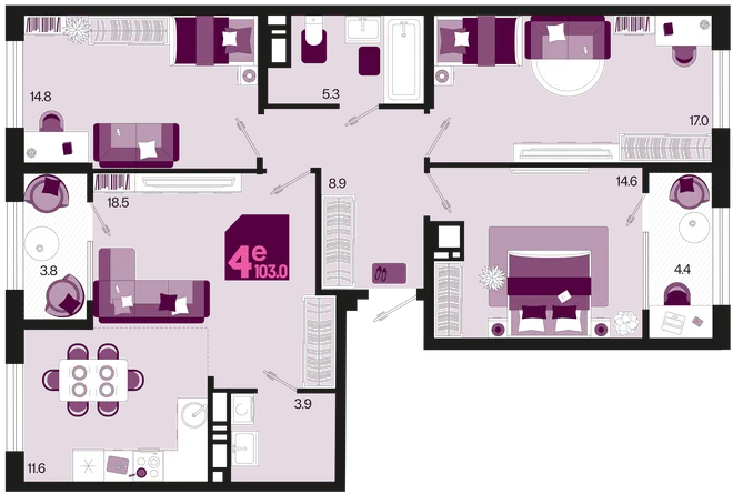 Планировка 4-комн. квартира, 103 м² ЖК «Первое место» Планировка 4-комн. квартира, 103 м² ЖК «Первое место»