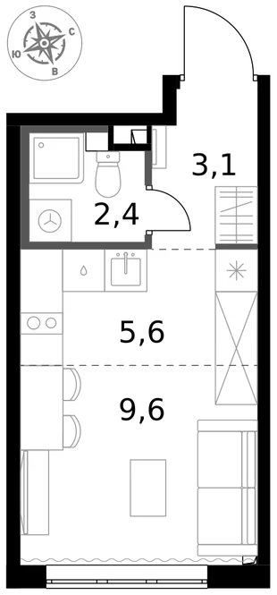 Квартира Студия, 20.7 м² ЖК «1-й Химкинский» Фото 1 Квартира Студия, 20.7 м² ЖК «1-й Химкинский» Фото 1