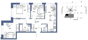 Планировка 4-комн. квартира, 69.81 м² ЖК «Страна.Энтузиастов»