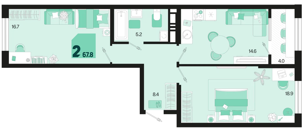 Планировка 2-комн. квартира, 67.8 м² ЖК «Первое место»