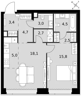 Квартира 2-комн. квартира, 59.7 м² ЖК «Amber Сity» Фото 1 Квартира 2-комн. квартира, 59.7 м² ЖК «Amber Сity» Фото 1