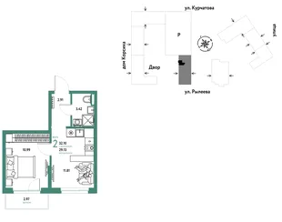 Планировка 2-комн. квартира, 32.07 м² ЖК «Остров-сад»