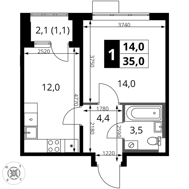 Планировка 1-комн. квартира, 35 м² ЖК «1-й Шереметьевский» Планировка 1-комн. квартира, 35 м² ЖК «1-й Шереметьевский»