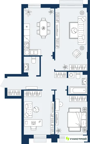 Планировка 2-комн. квартира, 82.19 м² ЖК «ГРАНД БЕРЕГ»