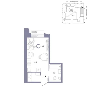 Планировка Студия, 23.9 м² ЖК «Страна.Заречная»