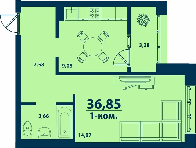 Планировка 1-комн. квартира, 36.85 м² ЖК «Город природы» Планировка 1-комн. квартира, 36.85 м² ЖК «Город природы»