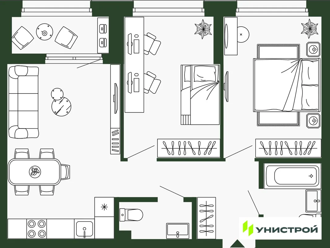Планировка 2-комн. квартира, 59.2 м² ЖК «Парковый квартал 2.0»