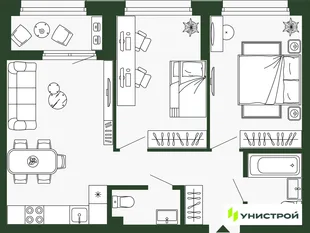 Планировка 2-комн. квартира, 59.2 м² ЖК «Парковый квартал 2.0»