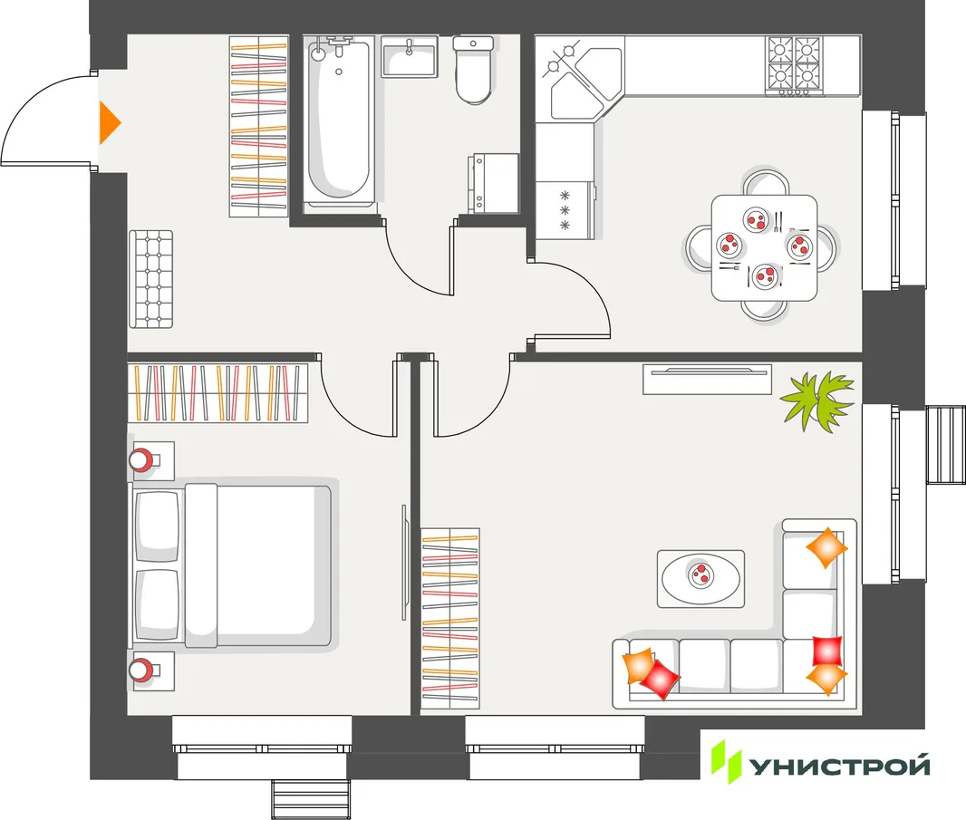 Планировка 2-комн. квартира, 49.39 м² ЖК «Атмосфера»