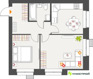 Планировка 2-комн. квартира, 49.39 м² ЖК «Атмосфера»