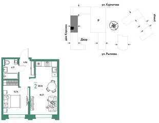 Планировка 2-комн. квартира, 38.03 м² ЖК «Остров-сад»