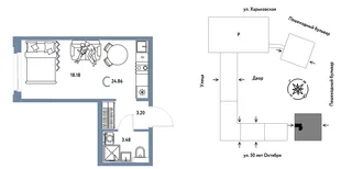 Планировка Студия, 24.86 м² ЖК «Сердце Сибири»