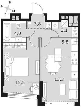 Квартира 1-комн. квартира, 45.5 м² ЖК «Rotterdam» Фото 1 Квартира 1-комн. квартира, 45.5 м² ЖК «Rotterdam» Фото 1